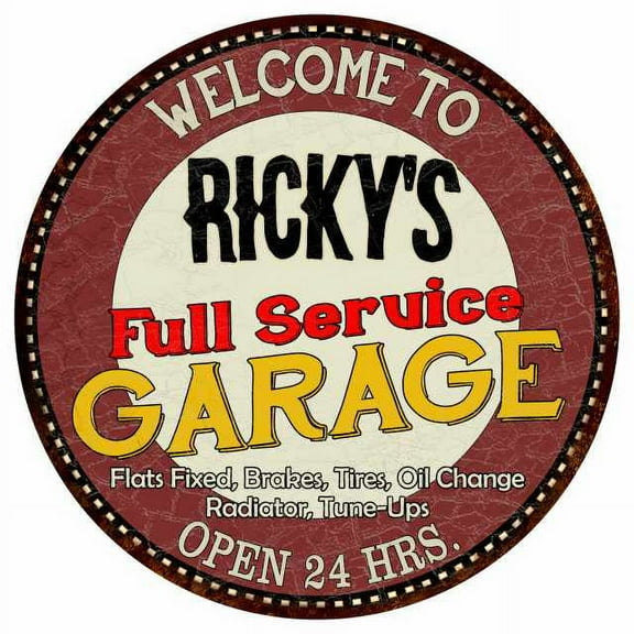 Ricky's Full Service Garage 14" Round Metal Sign Man Cave Decor 100140037219