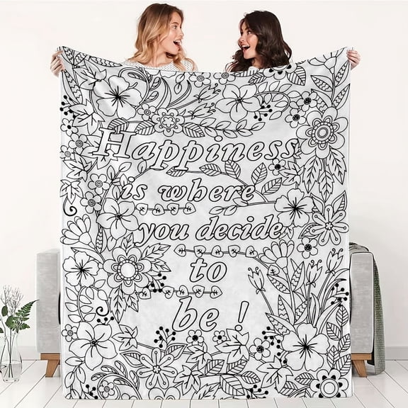 Rickyh Style Adult DIY Art Blanket Kit with 24 Drawing Pens, 50x59 Inch Floral Butterfly Fleece Throw