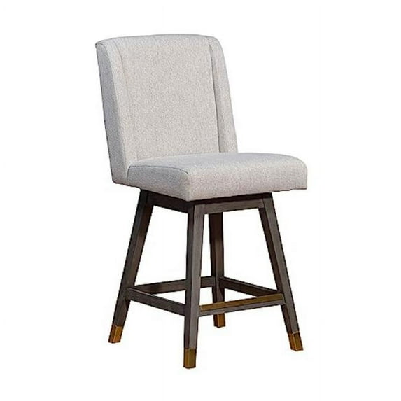 Rico 26 Inch Swivel Counter Stool Wingback Chair, Taupe, Gray Wood Legs