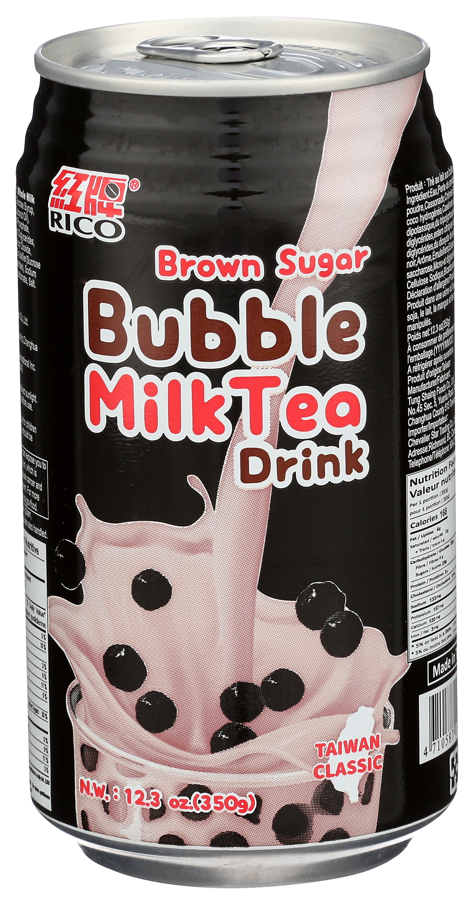 Rico Bubble Milk Tea Drink Brown Sugar Flavor, 12.3 oz Can