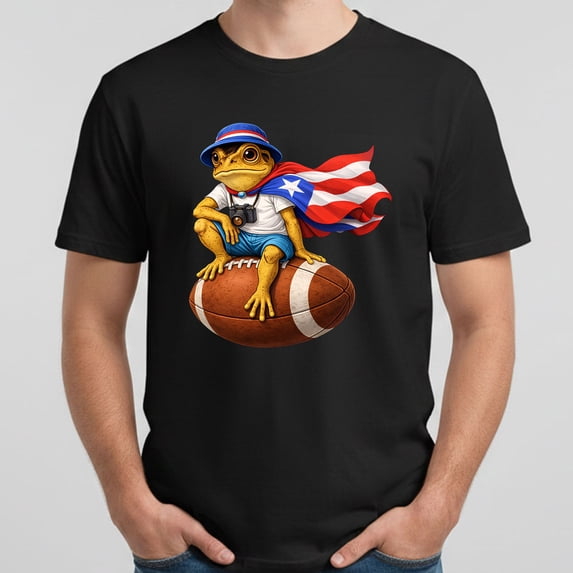 Rico Coqui Frog T-Shirt – Funny Puerto Rico Flag Football Tourist Tee