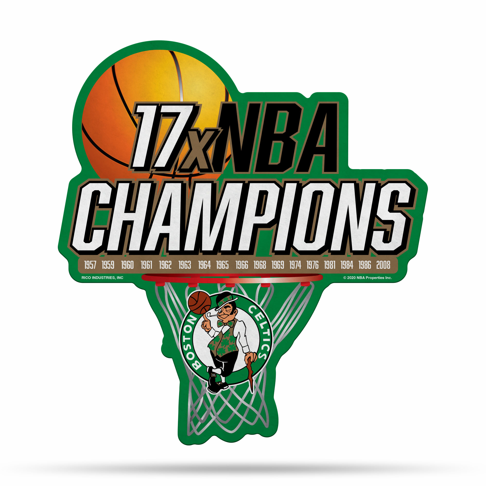 Rico Industries Basketball Boston Celtics Multi Time Championship Shape Cut Pennant Home and