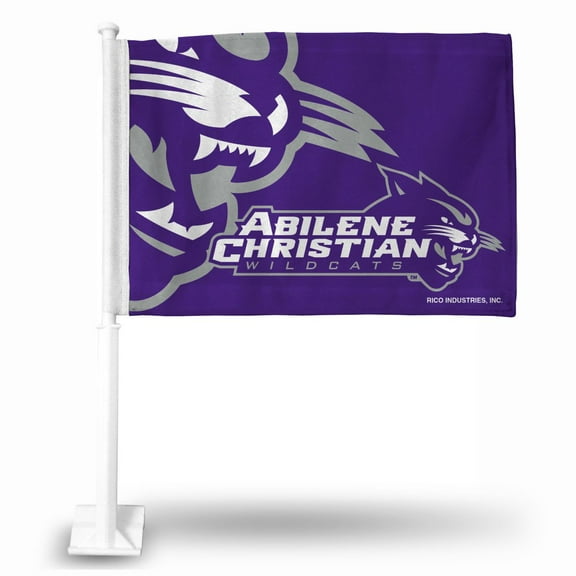 Rico Industries College Abilene Christian Standard Double Sided Car Flag - 16" x 19" - Strong Pole that Hooks Onto Car/Truck/Automobile