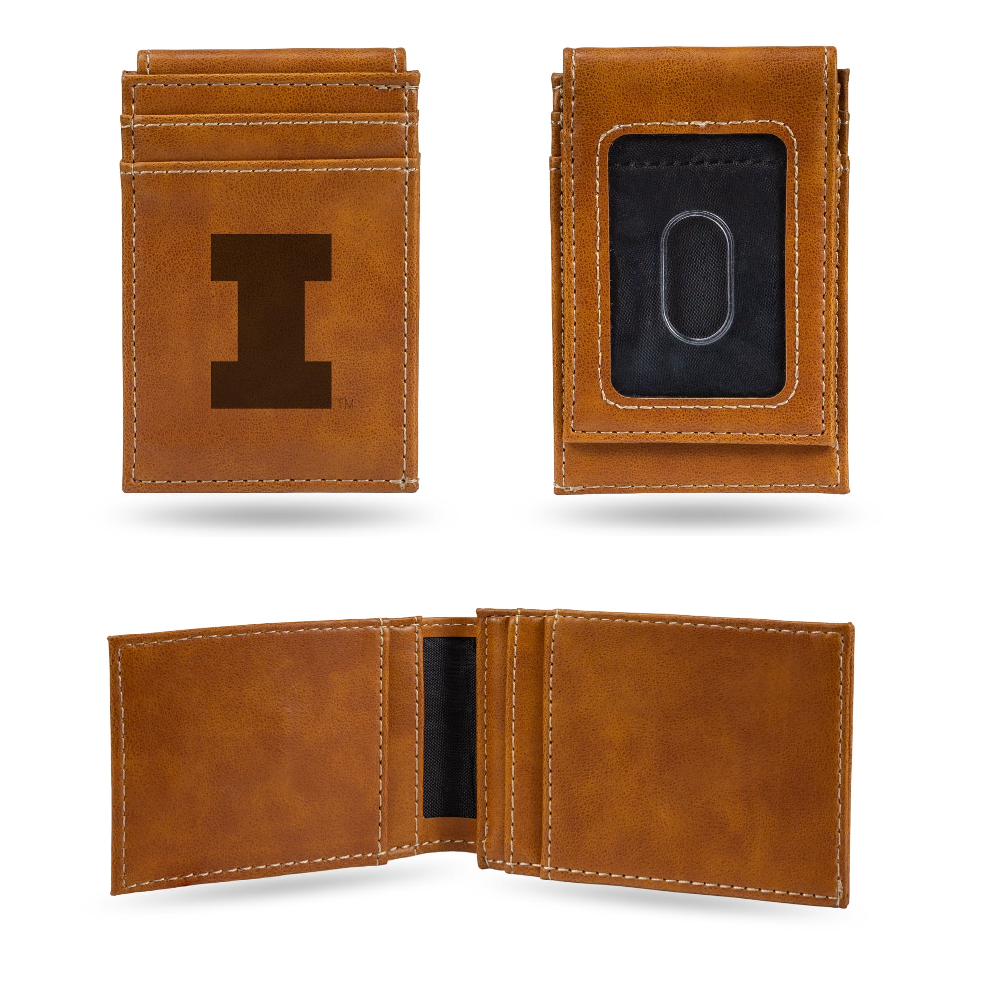 Illinois University Laser Engraved Brown Front Pocket Wallet