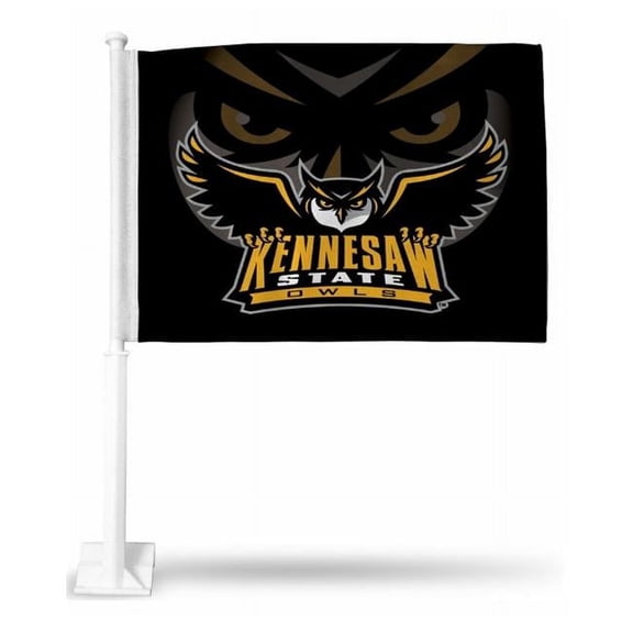 Rico Industries College Kennesaw State Owls Standard Double Sided Car Flag - 16" x 19" - Strong Pole that Hooks Onto Car/Truck/Automobile