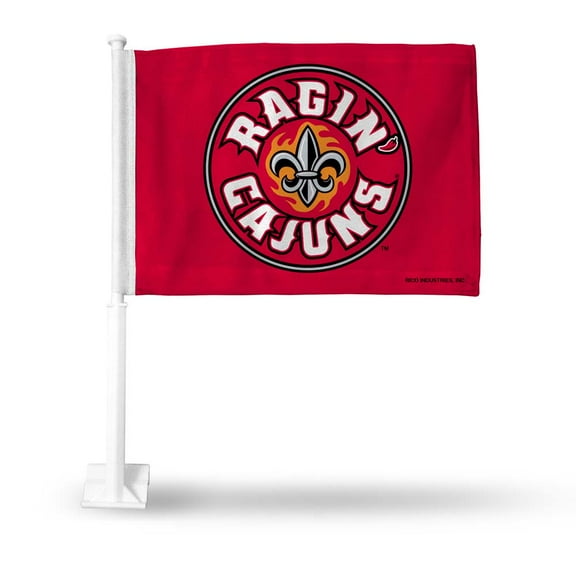 Rico Industries College Louisiana-Lafayette Ragin Cajuns Standard Double Sided Car Flag - 16" x 19" - Strong Pole that Hooks Onto Car/Truck/Automobile