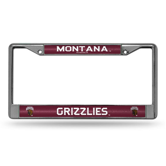 Rico Industries College Montana Grizzlies Classic 12" x 6" Silver Bling Chrome Car/Truck/SUV Auto Accessory