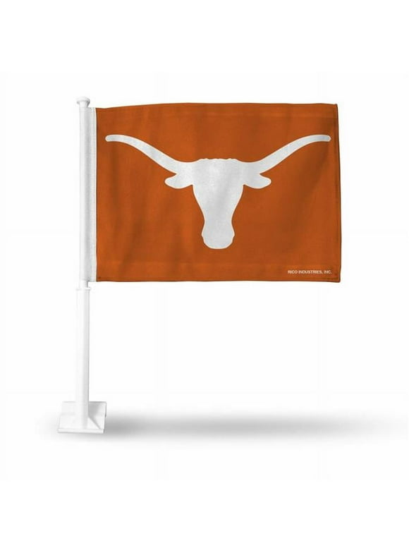 Rico Industries College Texas  Orange Double Sided Car Flag -  16" x 19" - Strong Pole that Hooks Onto Car/Truck/Automobile