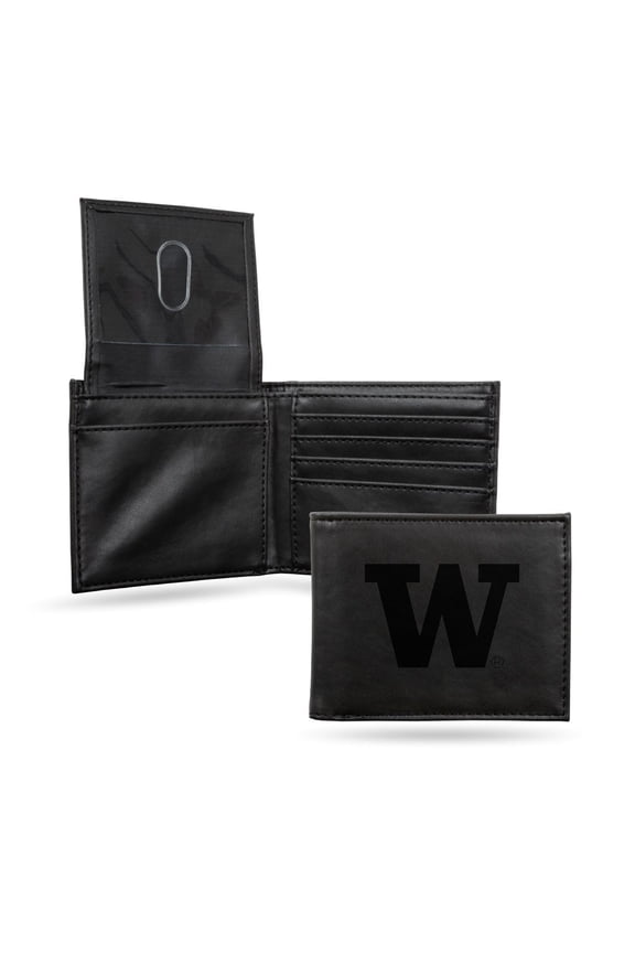 Industries College Washington Black Laser Engraved Bill-fold Wallet - Slim Design - Great Gift