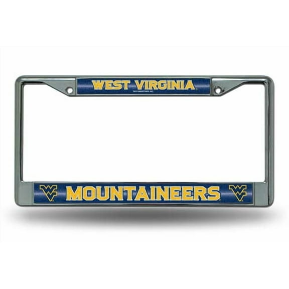 Rico Industries College West Virginia Mountaineers Classic 12" x 6" Silver Bling Chrome Car/Truck/SUV Auto Accessory