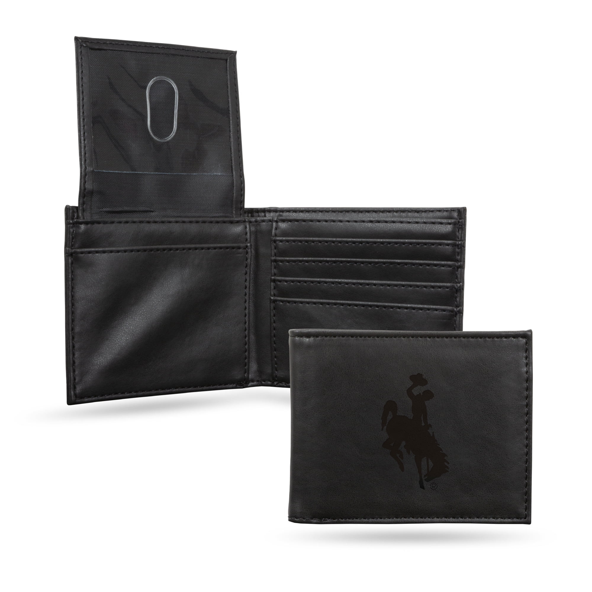 Rico Industries College Wyoming  Black Laser Engraved Bill-fold Wallet - Slim Design - Great Gift