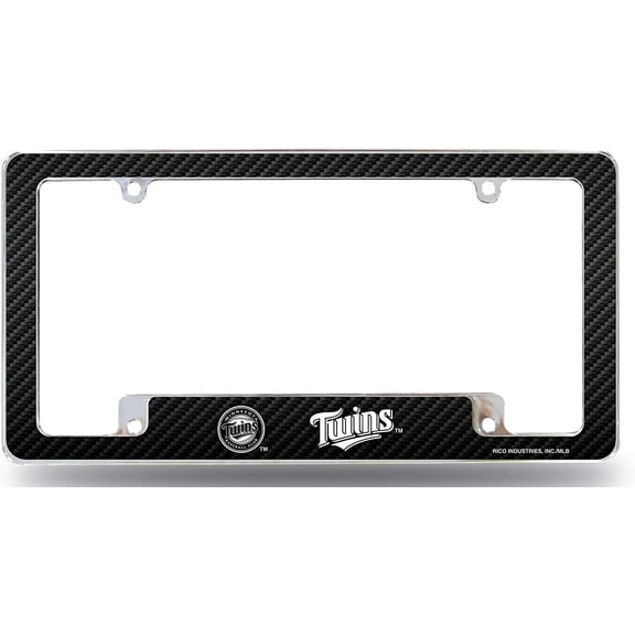 Rico Industries, Inc. Twins Chrome License Plate Frame Metal Tag Cover EZ View Carbon Fiber Design All Over Style Heavy Gauge Baseball
