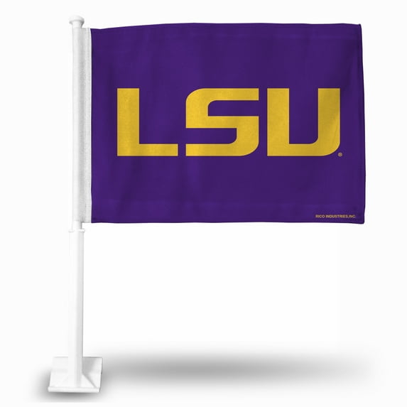 Rico Industries LSU College Double Sided Car Flag - 16" x 19" - Strong Pole that Hooks Onto Car/Truck/Automobile