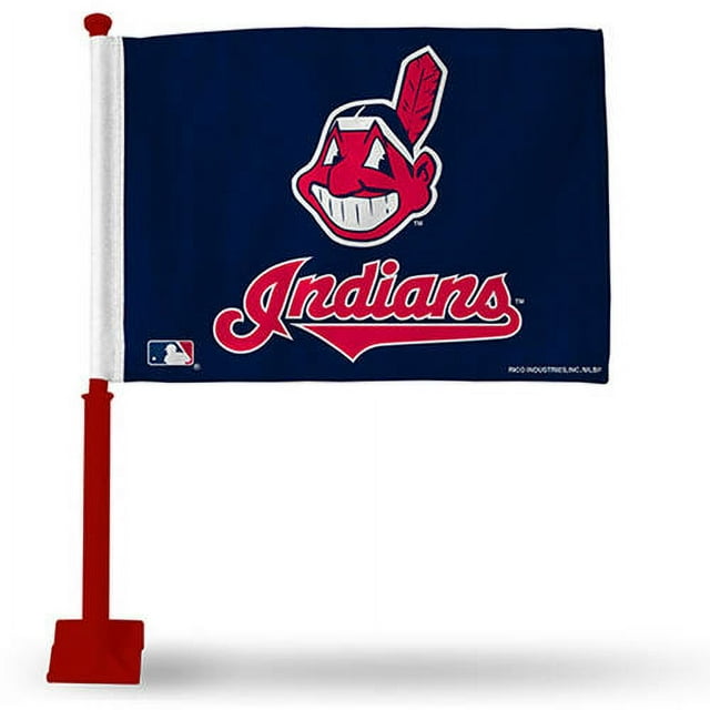 Rico Industries MLB Indians Car Flag with Colored Pole, Red Pole