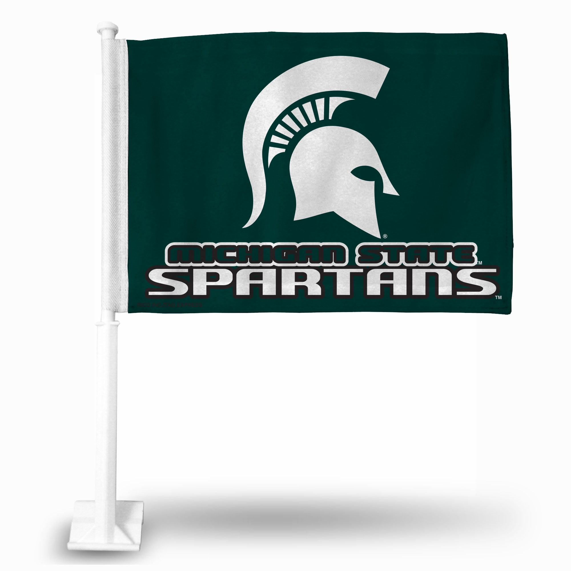 Rico Industries Michigan State  College Double Sided Car Flag -  16" x 19" - Strong Pole that Hooks Onto Car/Truck/Automobile