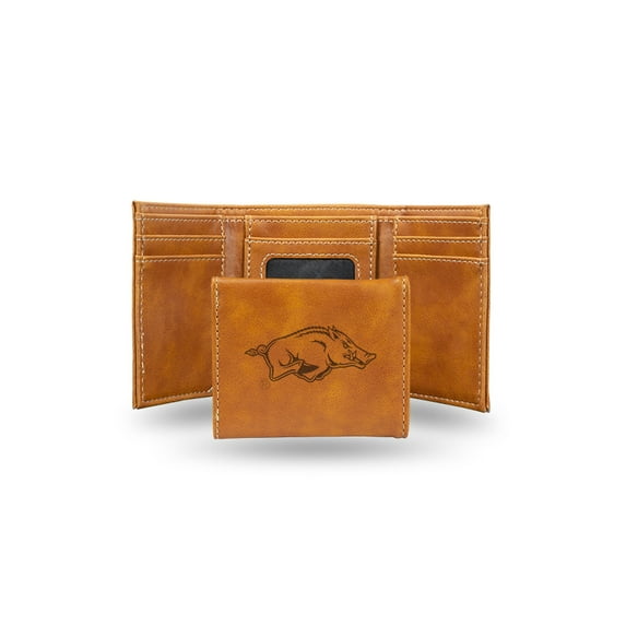 Rico Industries NCAA Arkansas Razorbacks Brown Laser Engraved Tri-Fold Wallet - Men's Accessory