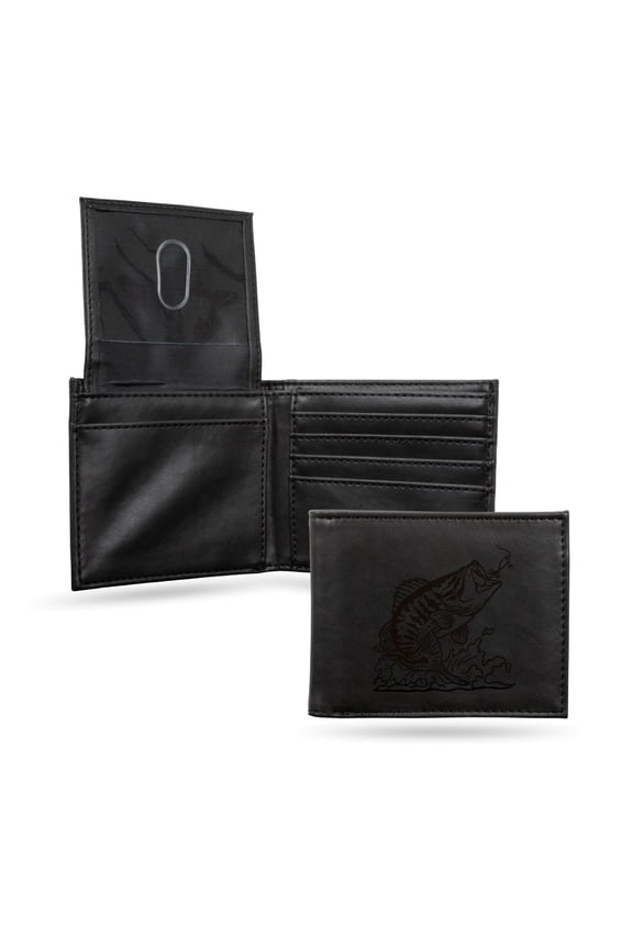 Industries Wildlife Bass Scene Black Laser Engraved Bill-fold Wallet - Slim Design - Great Gift