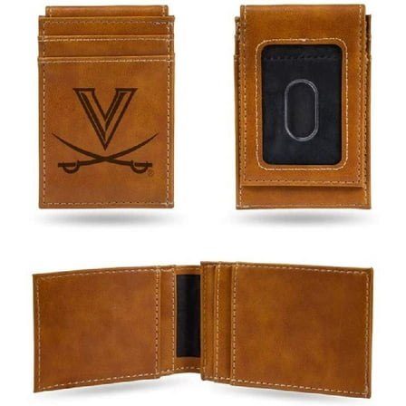 Virginia NCAA Cavaliers Laser Engraved Brown Front Pocket Wallet/Money Clip