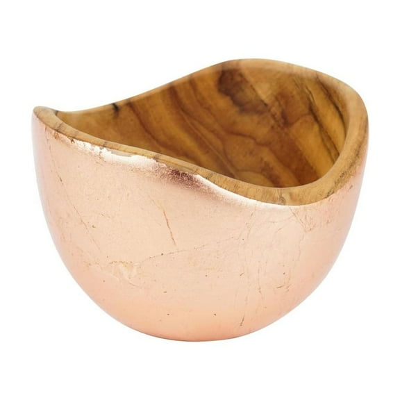 Rico & Plato Adagio Teak Bowl with Copper Leaf Exterior | 6" L x 6" W x 4" H