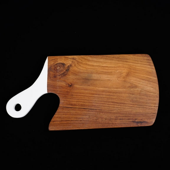 Rico & Plato Saffron Teak Cutting Board/Serving Platter with White Handle