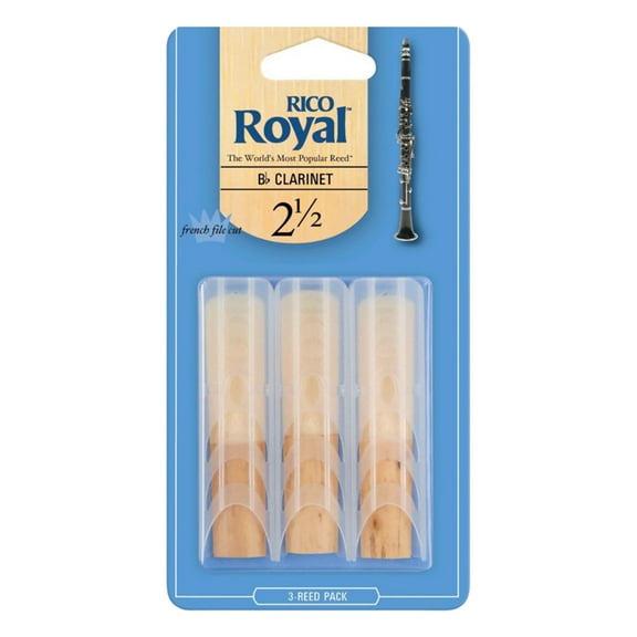 Rico Royal Bb Clarinet Woodwind Reeds Traditional Cut with Stronger Spine, Strength 2.5, 0.59 oz, 3-Pack