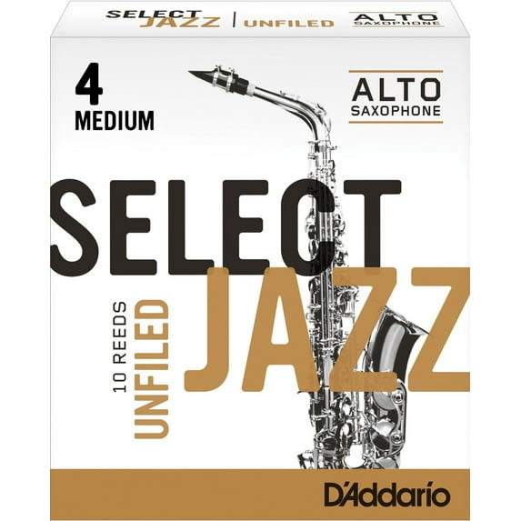 Rico Select Jazz Alto Saxophone Reeds, Unfiled, Strength 4 Strength Soft, 10-pack