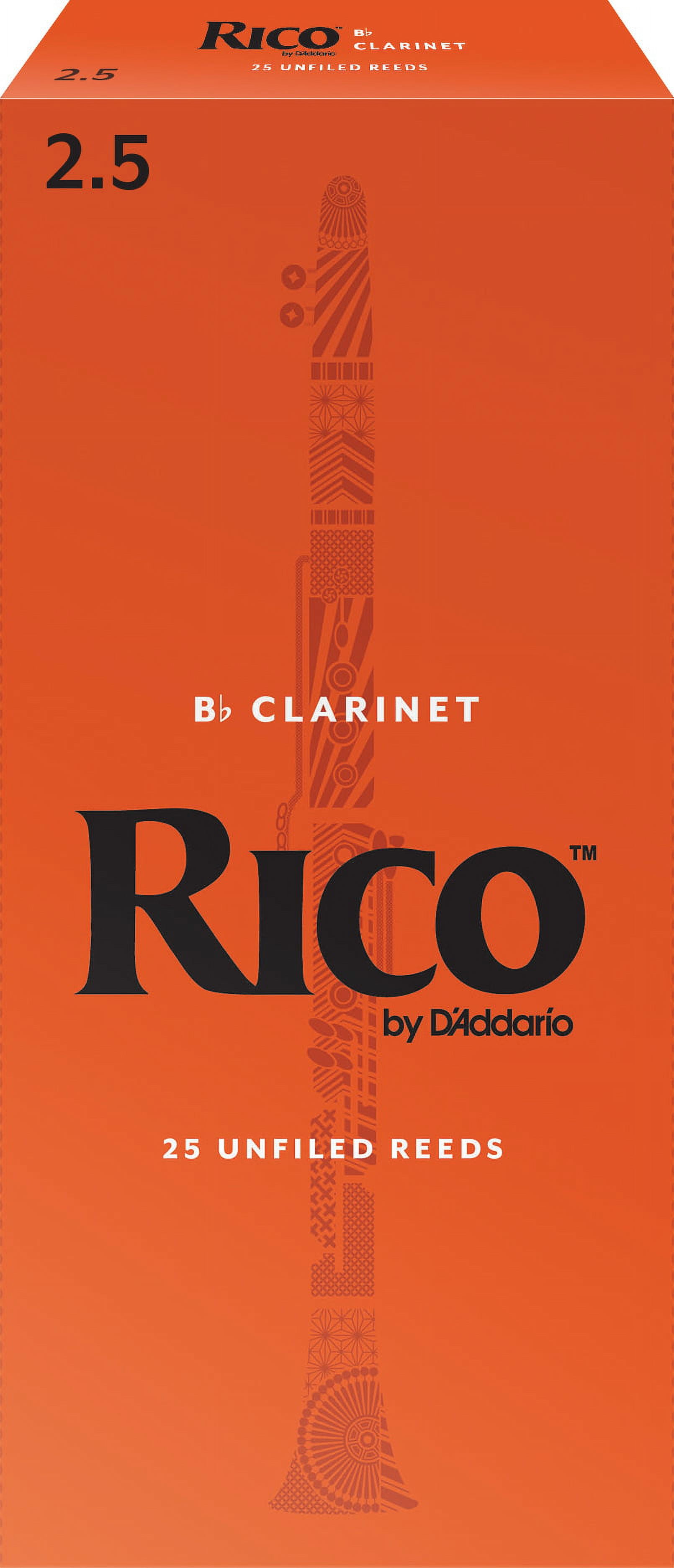 Rico by D'Addario Bb Clarinet Reeds, Strength 2.5, 25-pack