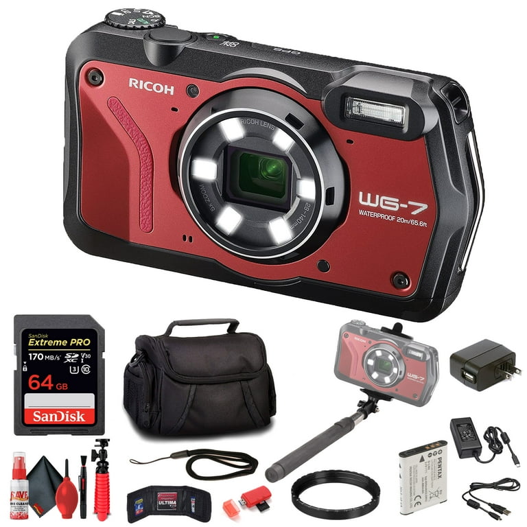 Ricoh 3100 WG-7 Red Authentic Outdoor Camera with Accessories