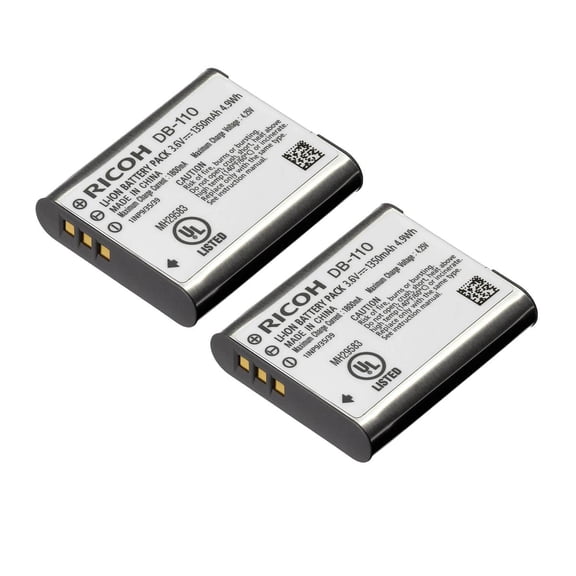 Ricoh DB-110 3.6V 1350mAh Rechargeable Lithium-Ion Battery for GR-III Digital Camera, 2-Pack