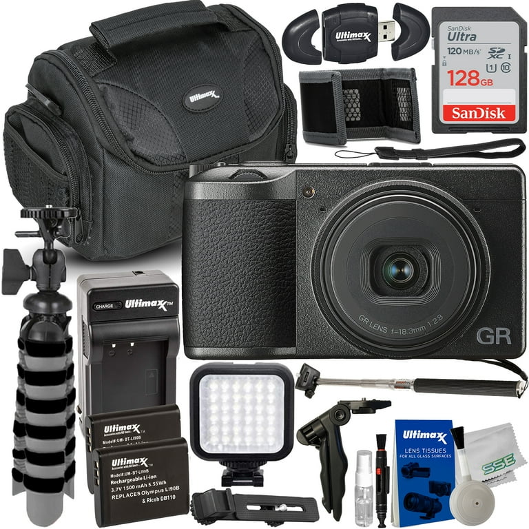 Ricoh GR III Camera: 128GB SDXC, 2x Batteries, LED Light, WiFi
