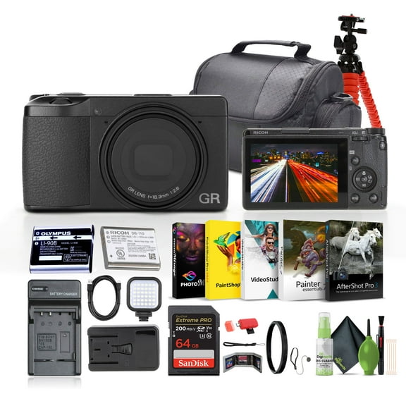 Ricoh GR III HDF Compact Portable Digital Camera + 64GB Memory Card + More