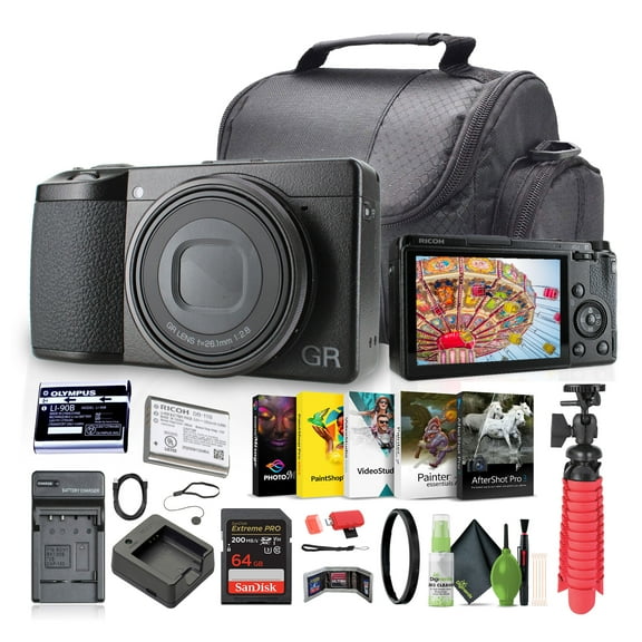 Ricoh GR IIIx Compact Portable Digital Camera + 64GB Memory Card + More