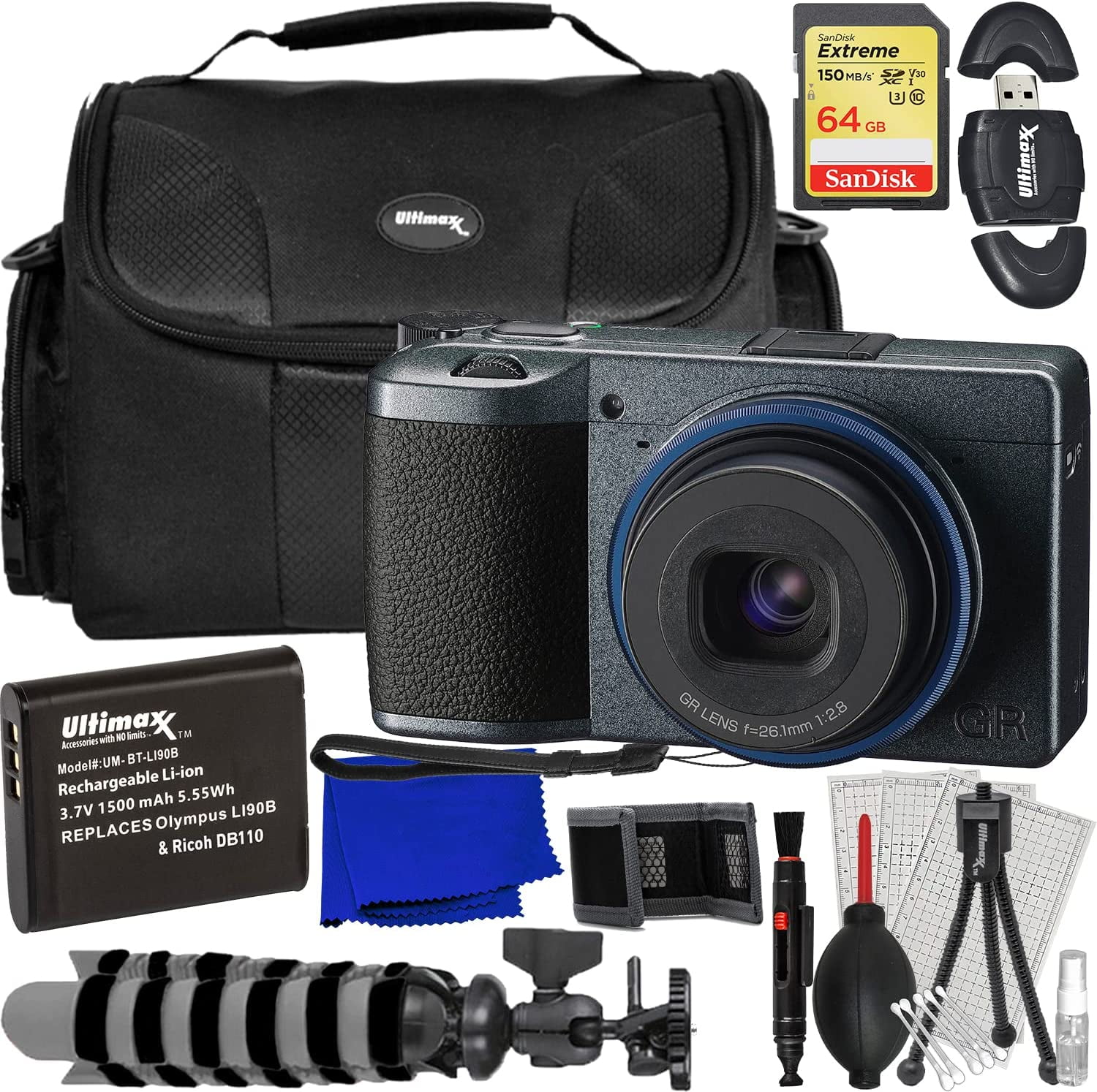 Ricoh GR IIIx Digital Camera 15286 - 10PC 64GB Accessory Bundle 