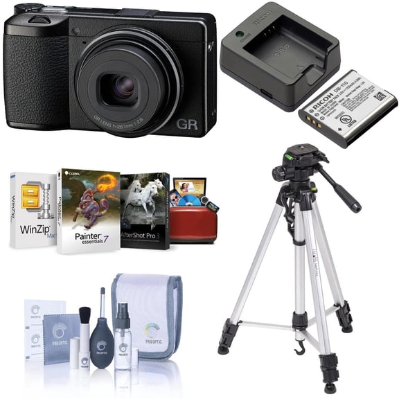 Ricoh GR IIIx HDF Digital Camera, Bundle with Extra Battery & Charger, Tripod with Head, Mac Software Suite, Inclues Cleaning Accessories
