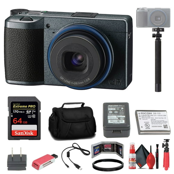 Ricoh GR IIIx Urban Edition Digital Compact Camera 24MP APS-C Size CMOS Sensor with Camera Bag, 64GB Extreme Pro SD Card, Selfie-Stick, Memory Card Wallet & Reader, Mini-Tripod & Cleaning Kit (01158)