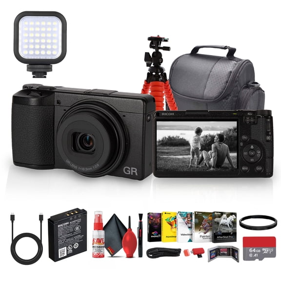 Ricoh GR IV Monochrome Digital Camera 25.74MP APS-C | f/2.8 Lens, No Color Filter Array, Built-in Red Filter, Street Photography Camera + Photo Software + 64GB Memory Card