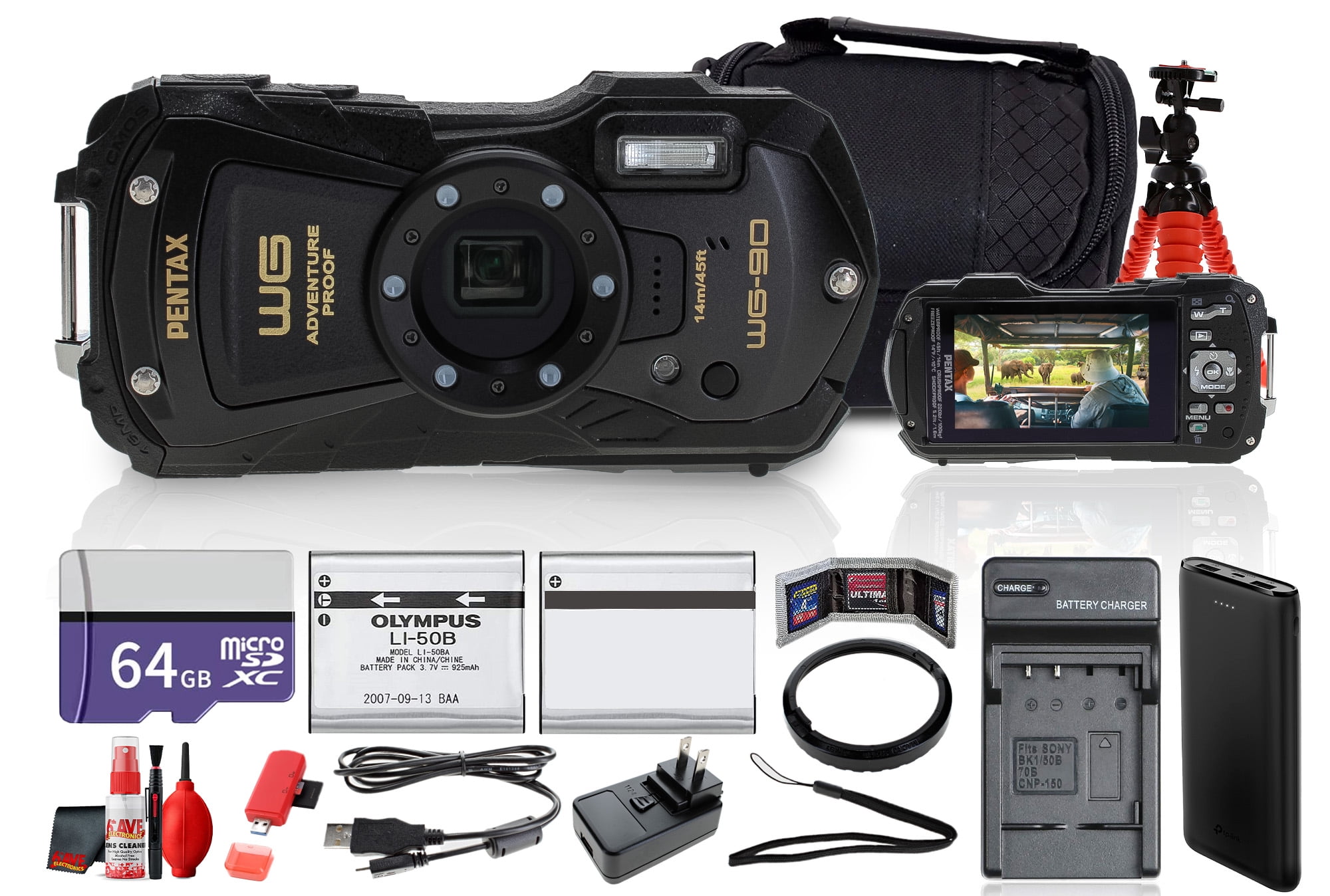 Ricoh Pentax WG-90 Waterproof, Shockproof, Dustproof, Freezeproof, Tough Digital Camera + More