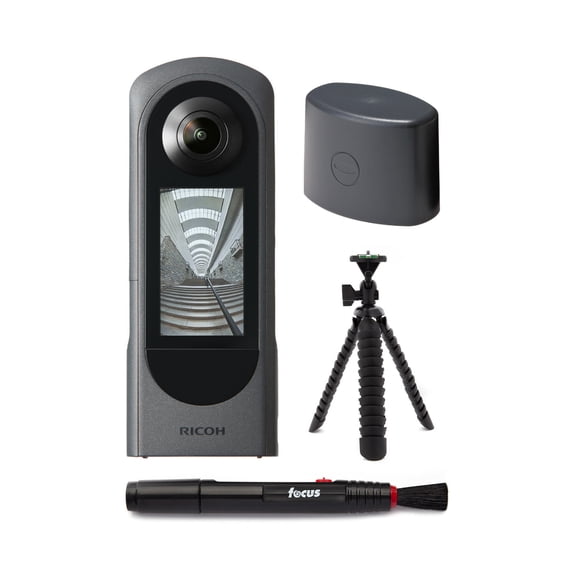 Ricoh Theta X 360-Degree Camera Bundle with Lens Cap, Cleaning Pen and 10-Inch Spider Tripod (4 items)
