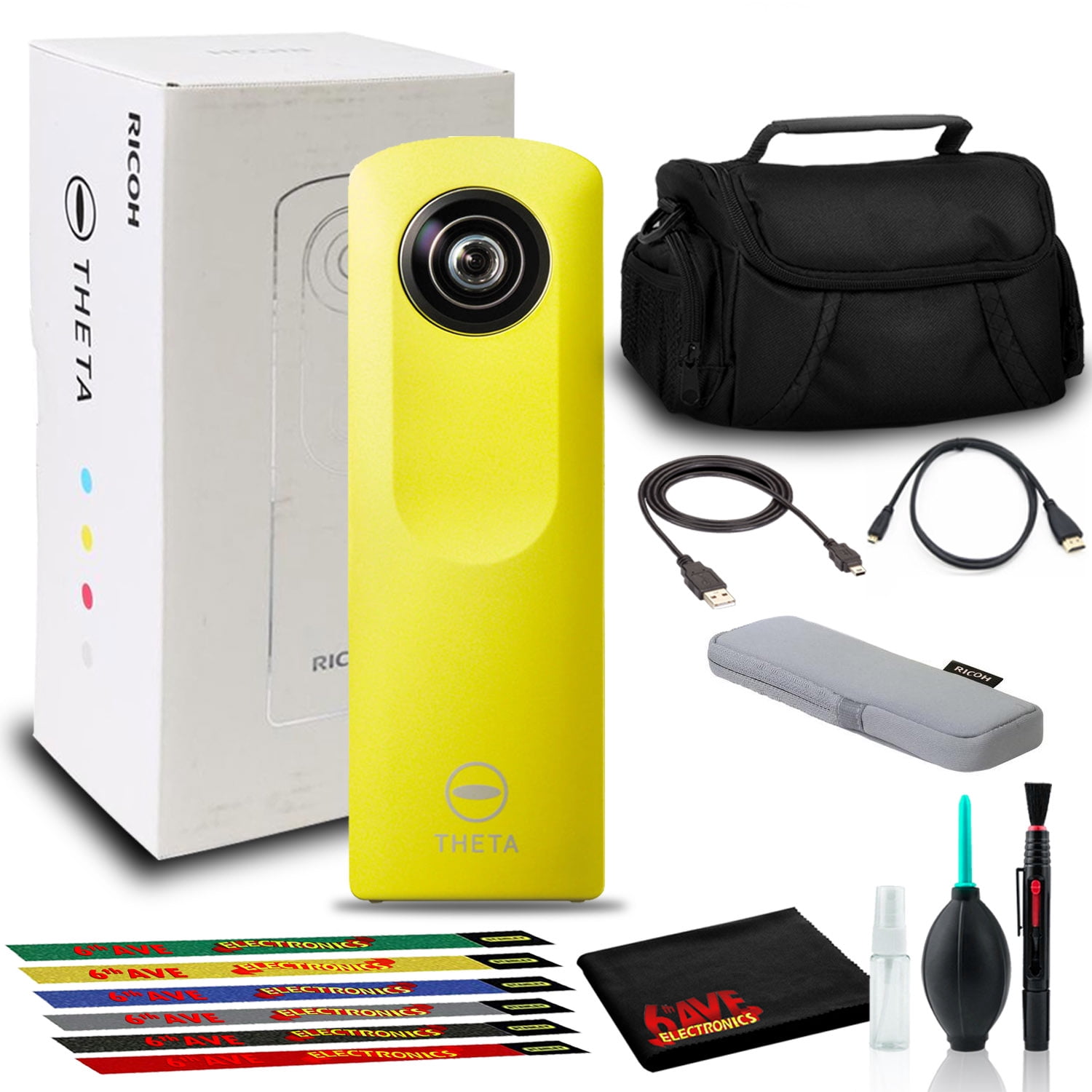Ricoh Theta m15 Spherical VR Digital Cam (Yellow) with 6Pk Ties 