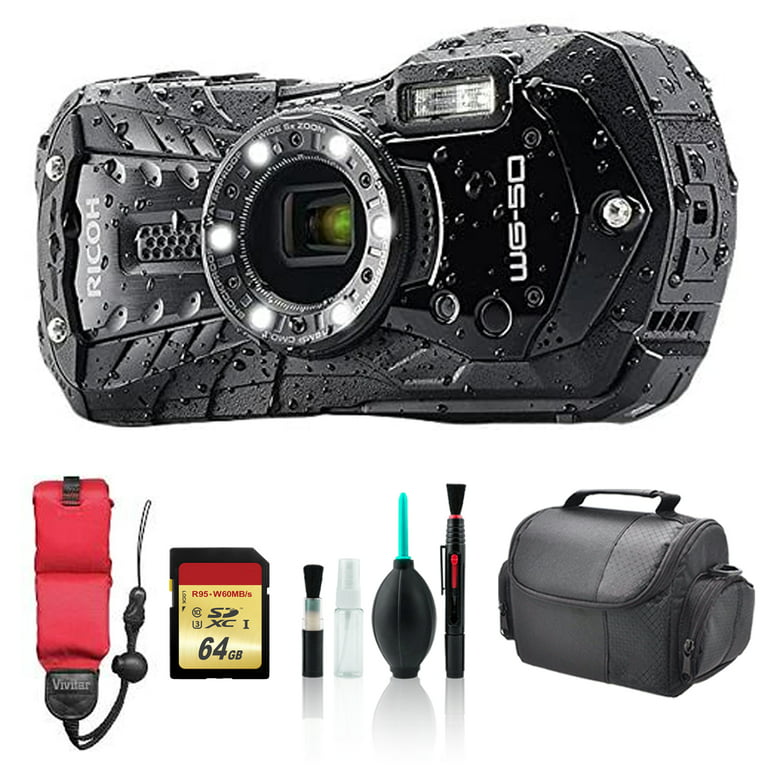 Ricoh WG-50 Waterproof Digital Camera (Black) - with 64GB Memory