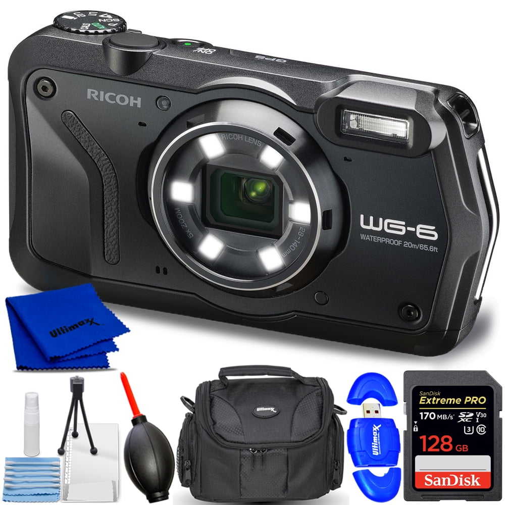 Ricoh WG-6 Point Shoot Digital Camera Black -7PC Accessory Bundle