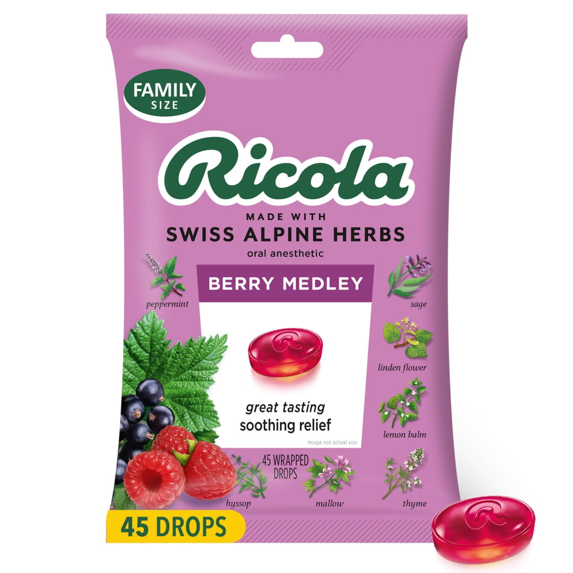 Ricola Berry Medley Throat Drops, Everyday Soothing & Refreshing Throat Care, Oral Anesthetic, 45 Ct