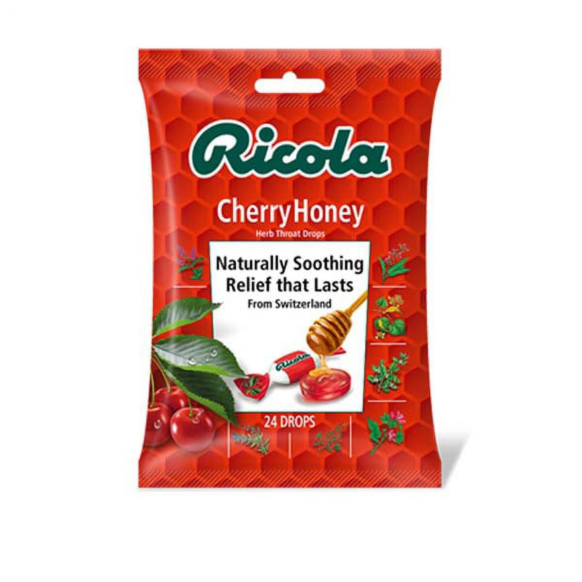 Ricola Cherry Honey Herb Throat Drops 24Count 3 oz Bags Pack of 4