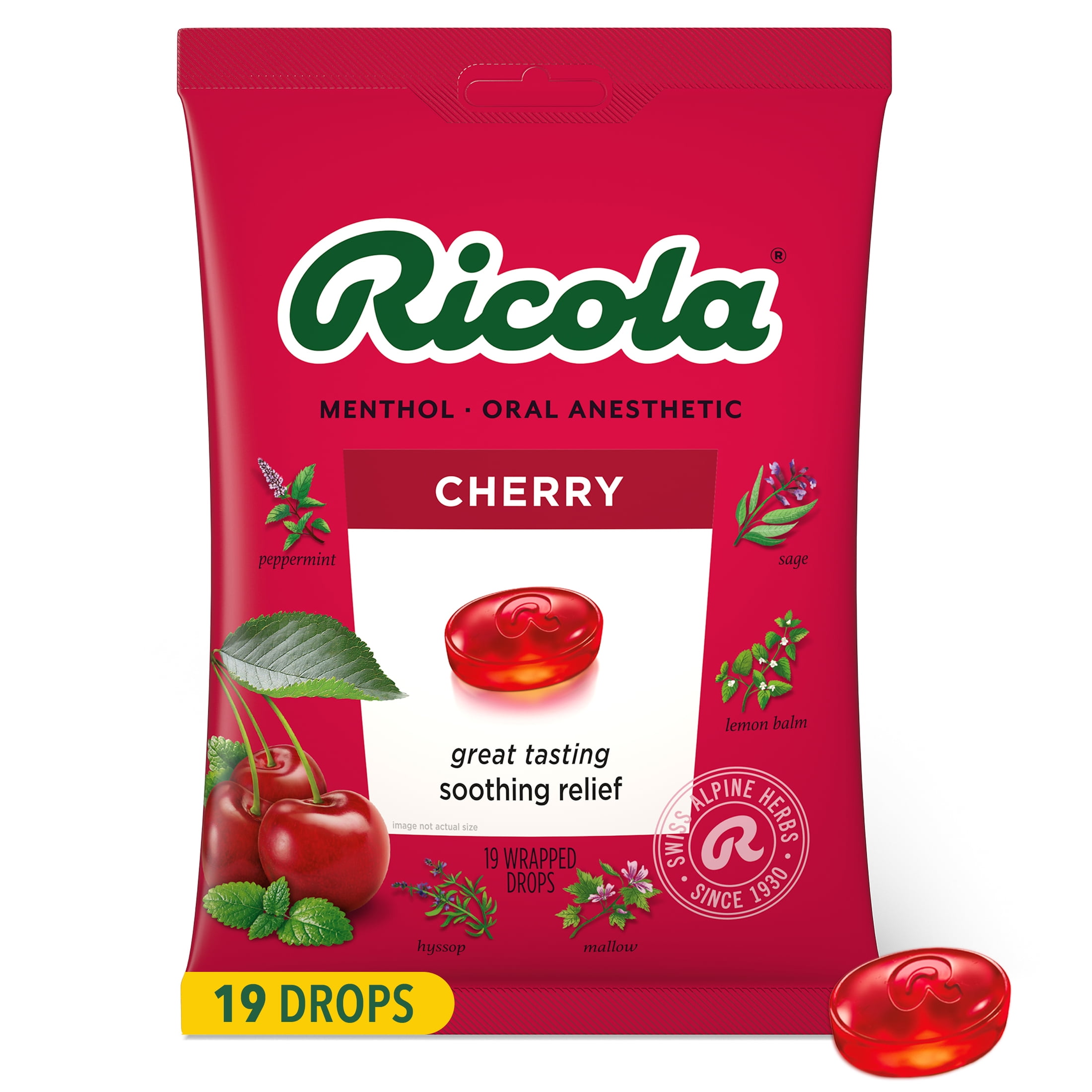 Ricola Cherry Throat Drops | Delicious Throat Refreshment & Oral Anesthetic, 19 Count