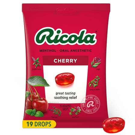 Ricola Cherry Throat Drops | Delicious Throat Refreshment & Oral Anesthetic, 19 Count