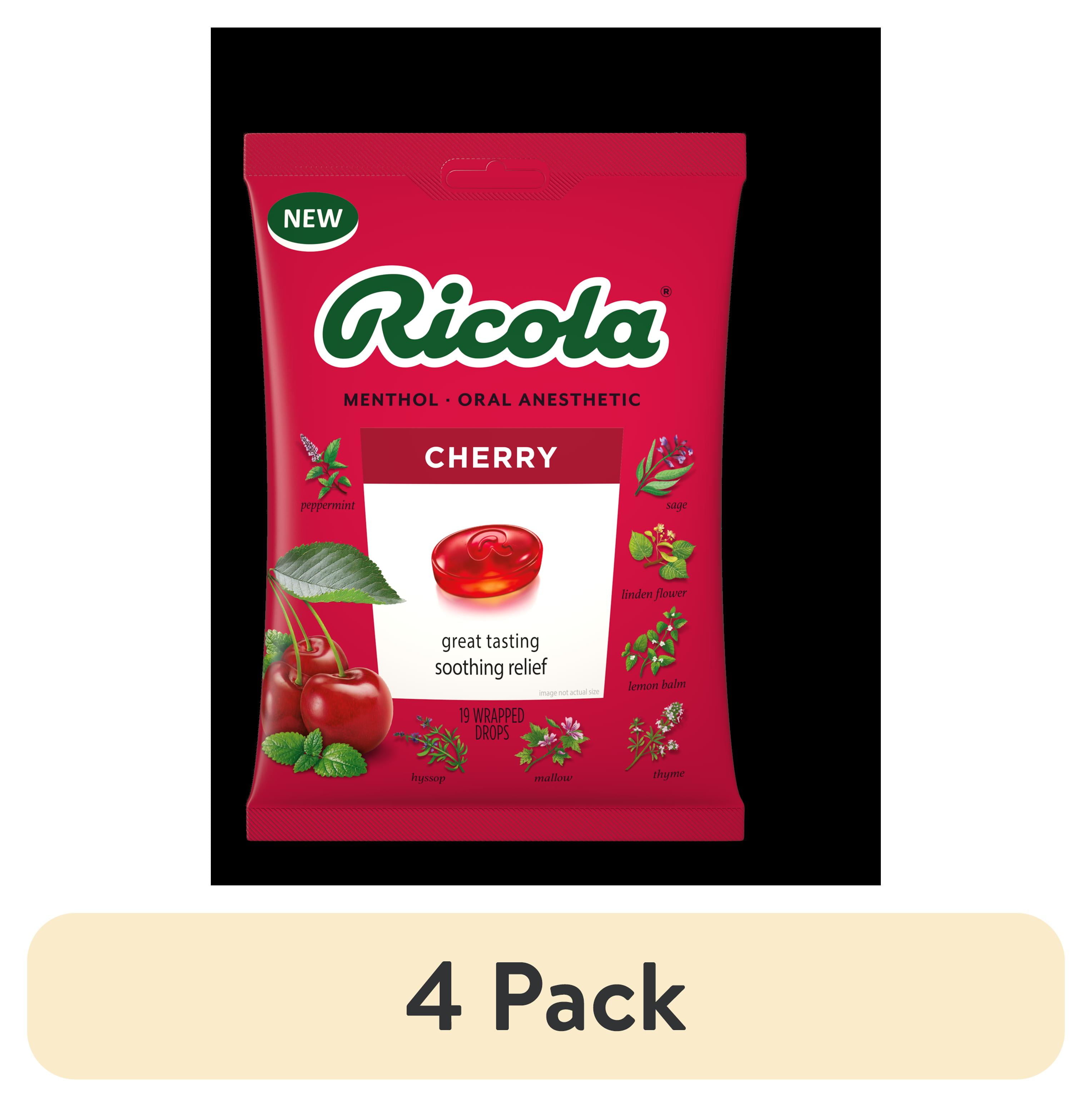 (4 pack) Ricola Cherry Throat Drops Delicious Throat Refreshment & Oral Anesthetic, 19 Count