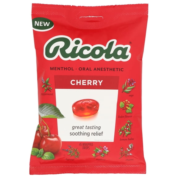 Ricola  Cough Dropsthroat Lozenges  Cherry Flavor 45 Count (Pack Of 6)