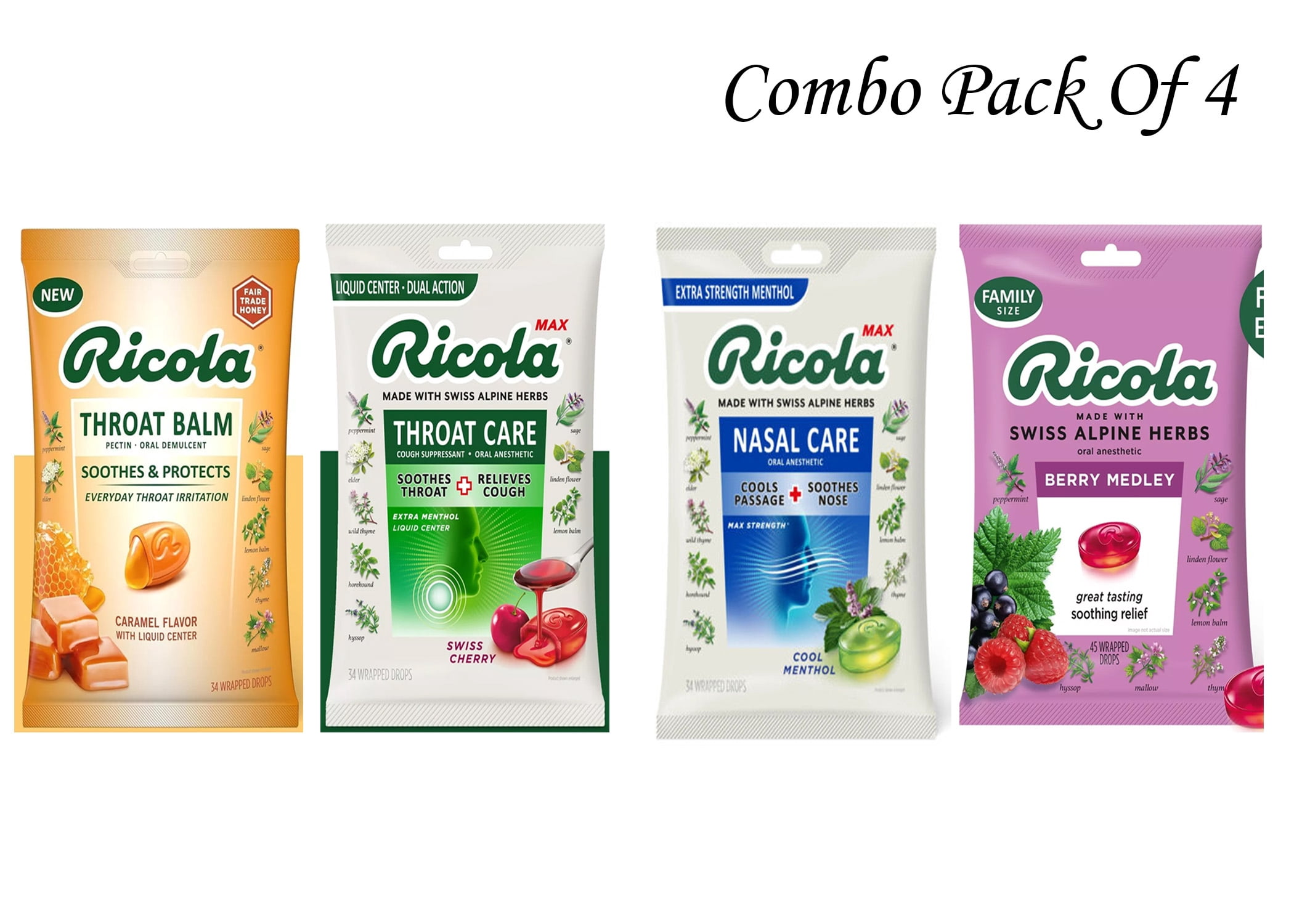 Ricola Cough Suppressant Drops Combo Pack of 4 Different Flavors for ...