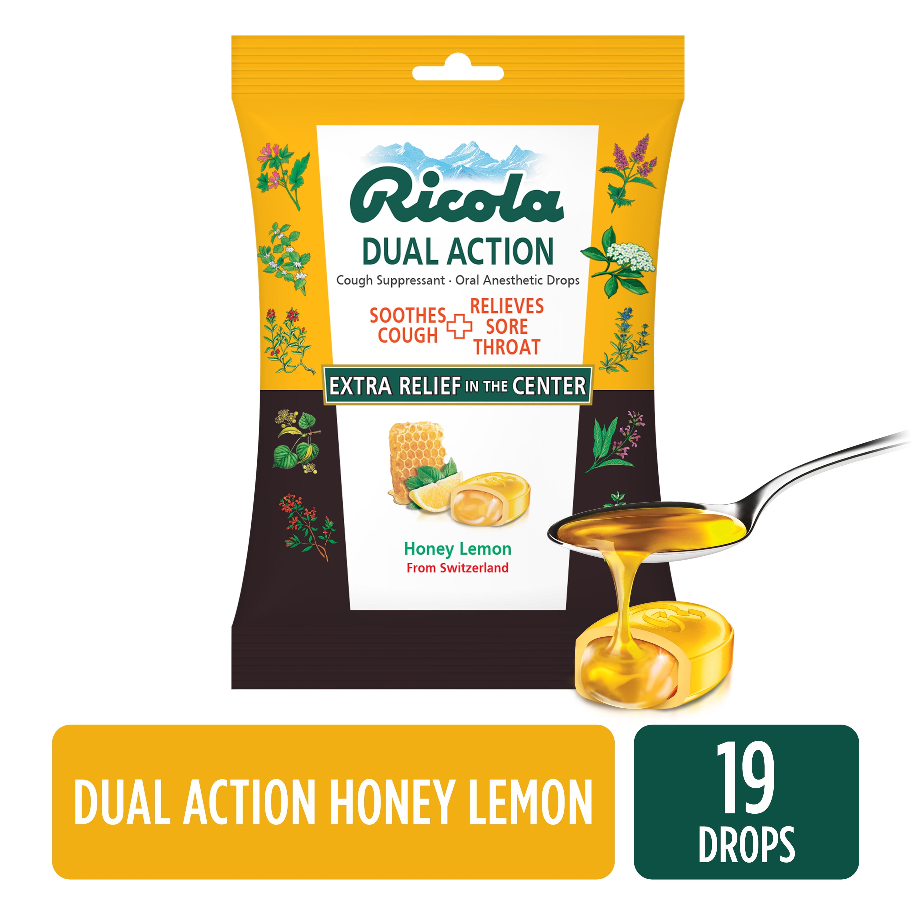 Ricola Dual Action Drops Honey-Lemon - 19 ct 