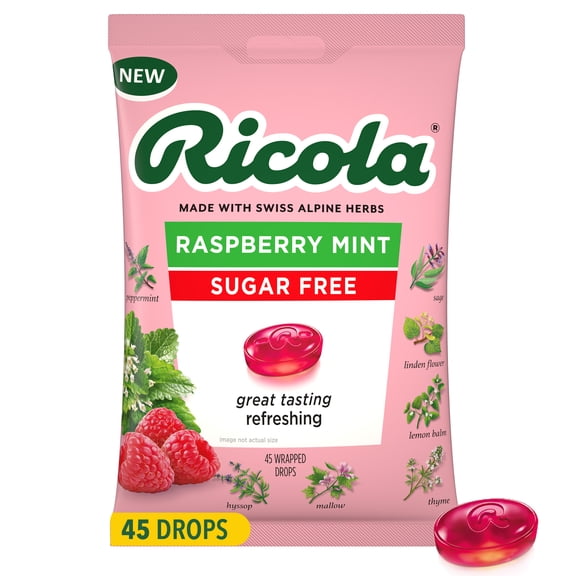 Ricola Sugar Free Raspberry Mint Throat Drops, Delicious Everyday Voice Care, Value Pack, 45 Count